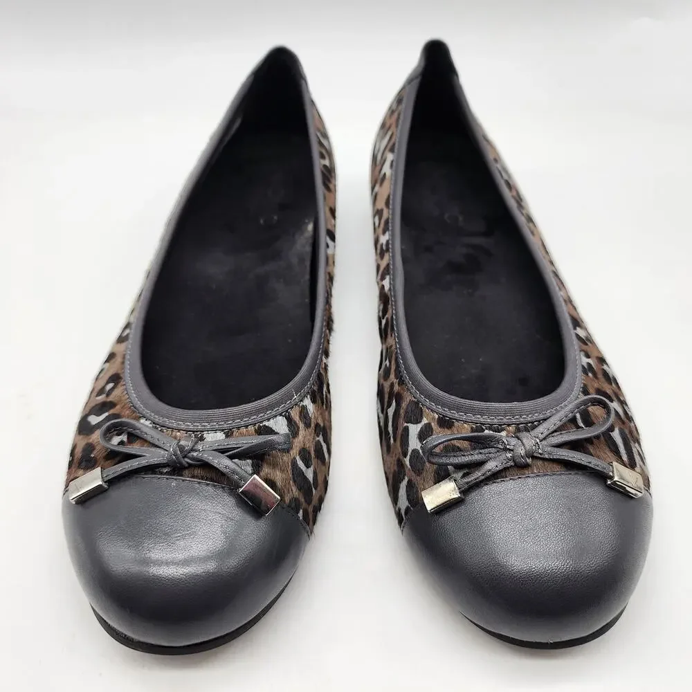 Vionic Minna Leopard Print Cap Toe Ballet Flats Women's 9.5 Arch Support Comfort